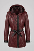 Дамско кожено яке с колан от агнешка кожа, бордо - Плюс размери Roberto&Co Roberto Fashion Store Jacket LEA2511JCKBORBL+4XL 2XL