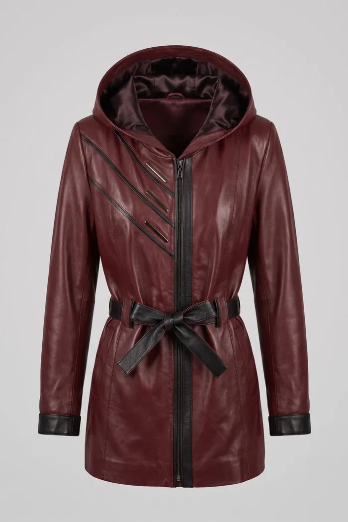Дамско кожено яке с колан от агнешка кожа, бордо - Плюс размери Roberto&Co Roberto Fashion Store Jacket LEA2511JCKBORBL+7XL 5XL