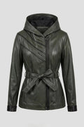 Дамско кожено яке с колан от агнешка кожа, зелено - Плюс размери Roberto&Co Roberto Fashion Store Jacket LEA2511JCKGRNBL+4XL 2XL