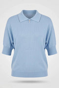 Дамска светло синя плетена тениска с къс ръкав и сърце Roberto&Co Roberto Fashion Store Sweater FLC2307KNIBLSBLU-46/48 46/48