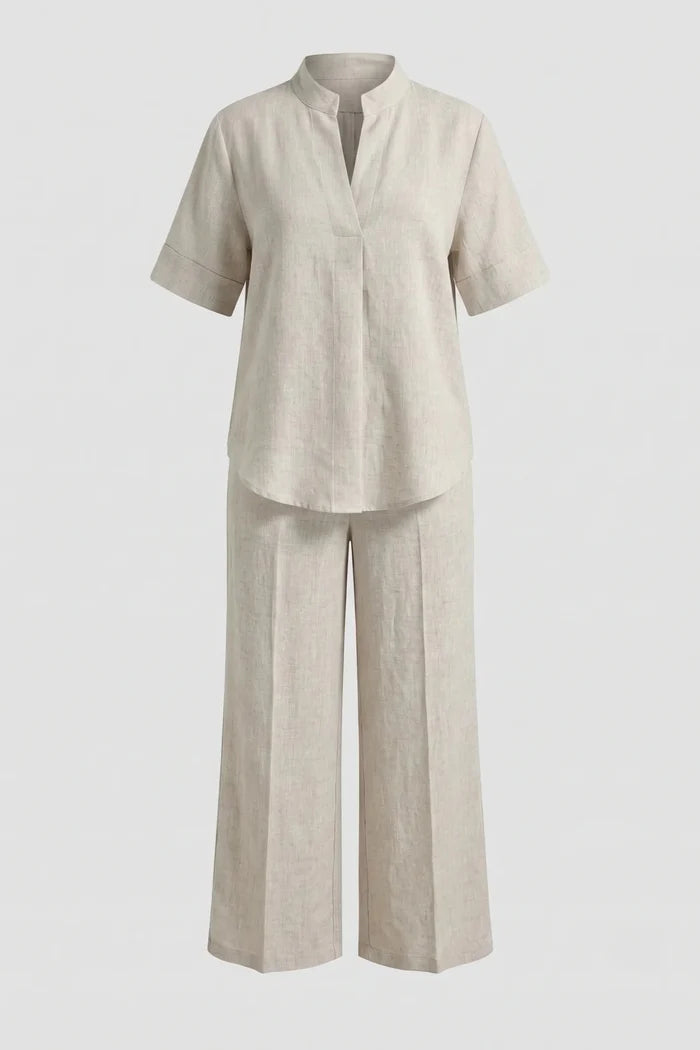 Дамски ленен комплект 2 в 1 Roberto&Co - бежово Roberto&Co Roberto Fashion Store Set STR0807SETBEILIN-M M