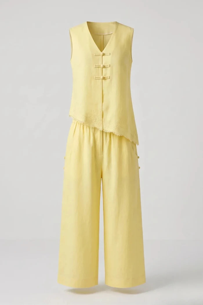 Дамски ленен комплект 2 в 1 Roberto&Co - жълто Roberto&Co Roberto Fashion Store Set NAG0907SETYELLIN-36 36