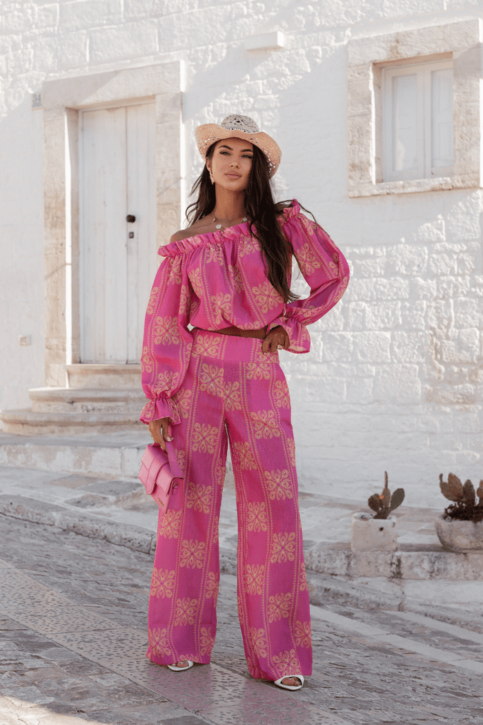 Дамски комплект лен - MIA, Ricamo Pink (розов) LaBalancia Roberto Fashion Store Set 5907378522132 XS/S