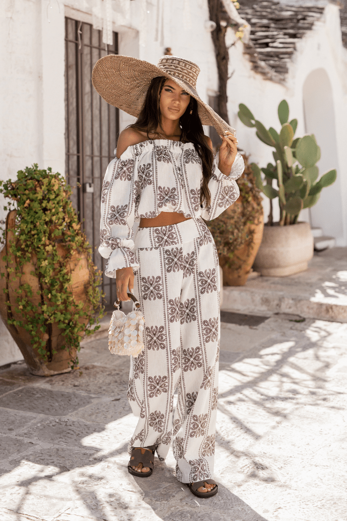 Дамски ленен комплект - Ricamo, кафяво (MIA) LaBalancia Roberto Fashion Store Set 5907378522101 XS/S