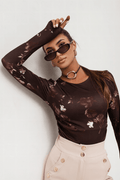 Дамска блуза SHIRA с дълъг ръкав и кафяв флорален десен LaBalancia Roberto Fashion Store Set 5907378518425 XS/S
