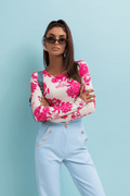 Дамска блуза SHIRA с дълъг ръкав и фуксия цветен десен LaBalancia Roberto Fashion Store Set 5907378518418 XS/S