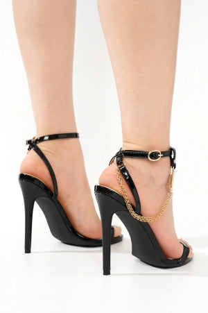 Women's Mabelle Black Chain Ankle Strap Stiletto Heels - Round Toe Sandals