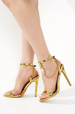 Women's Mabelle Gold Chain Ankle Strap Stiletto Heels - Round Toe Sandals