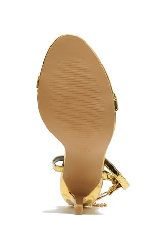 Women's Mabelle Gold Chain Ankle Strap Stiletto Heels - Round Toe Sandals