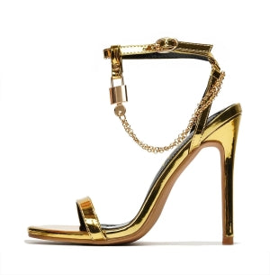 Women's Mabelle Gold Chain Ankle Strap Stiletto Heels - Round Toe Sandals
