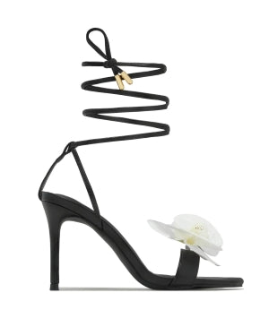 Women's Margarita Black Floral Detail Wraparound Strappy Stiletto Heels - Open Toe Sandals