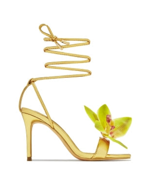 Women's Margarita Gold Floral Detail Wraparound Strappy Stiletto Heels - Open Toe Sandals