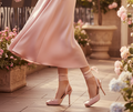 Women's Nude Blush Satin Alondra Bow Lace-Up Stiletto Heels - Square Toe Ankle Wrap