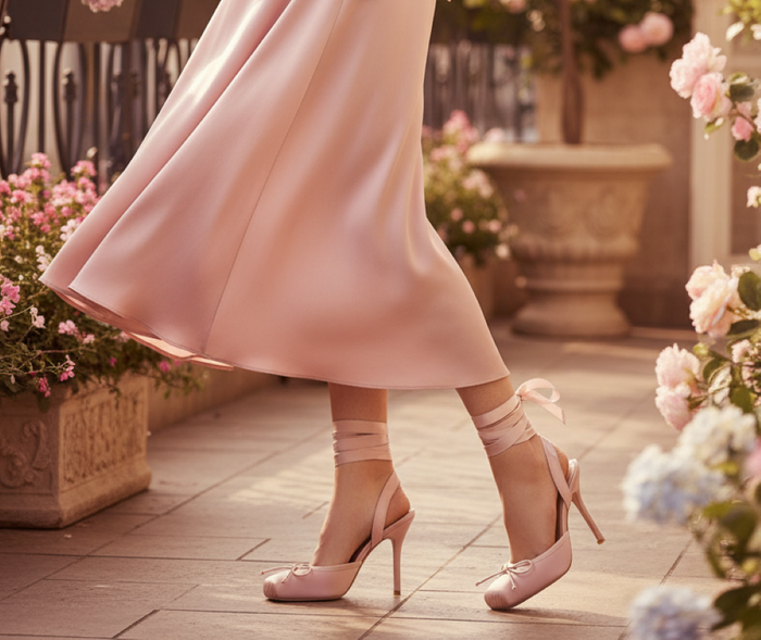 Women's Nude Blush Satin Alondra Bow Lace-Up Stiletto Heels - Square Toe Ankle Wrap