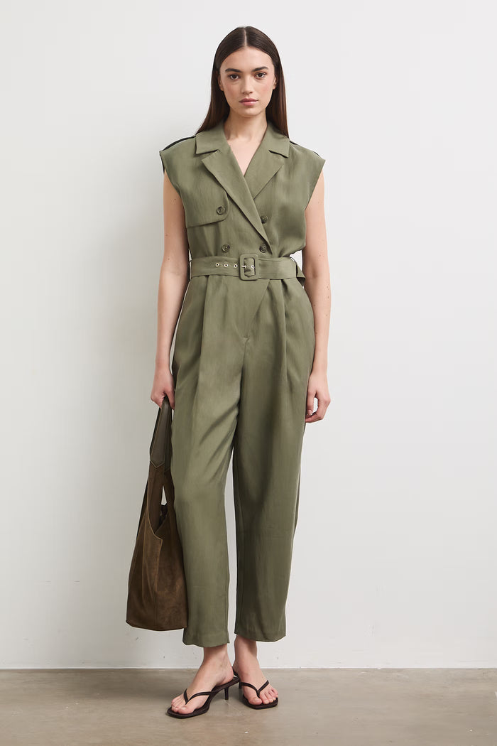 Women's olive long jumpsuit with belt "Miyu"