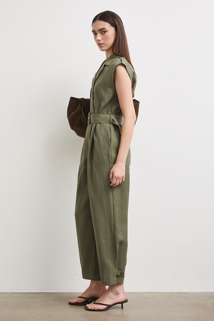 Women's olive long jumpsuit with belt "Miyu"