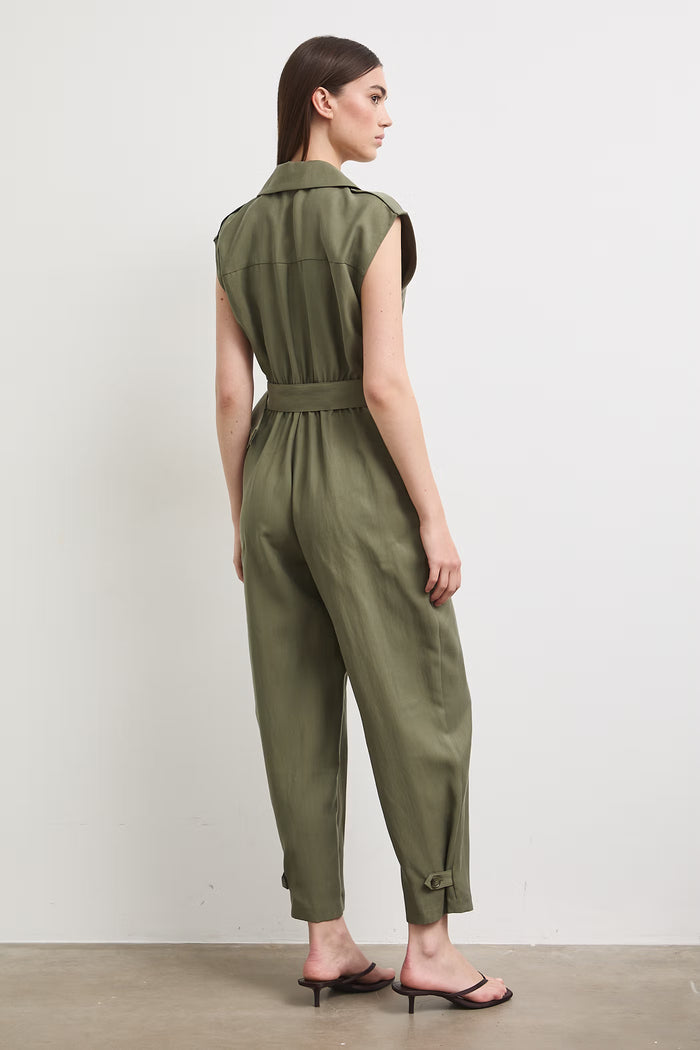 Women's olive long jumpsuit with belt "Miyu"