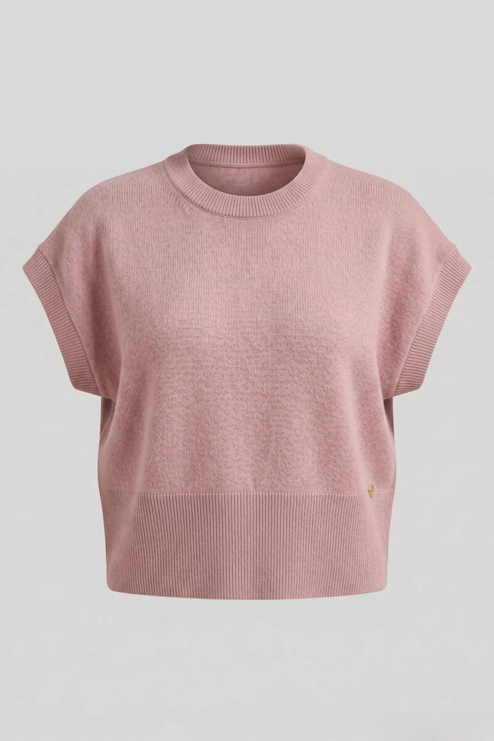 Дамски плетен пуловер с къс ръкав от 100% вълна в розово Serianno Roberto Fashion Store Sweater SER2207KNIWOLPNK-S S