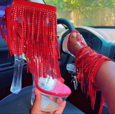 Elegant Translucent Platform Sculptured block Heel