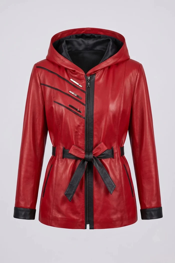 Дамско кожено яке с колан от агнешка кожа, червено Roberto&Co Roberto Fashion Store Jacket LEA2511JCKREDBLT-M XS