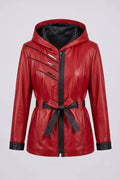 Дамско кожено яке с колан от агнешка кожа, червено - Плюс размери Roberto&Co Roberto Fashion Store Jacket LEA2511JCKREDBL+4XL 2XL