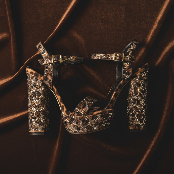 Women's Ross Leopard Print Rhinestone Platform Block Heel Sandals - Flat Lay
