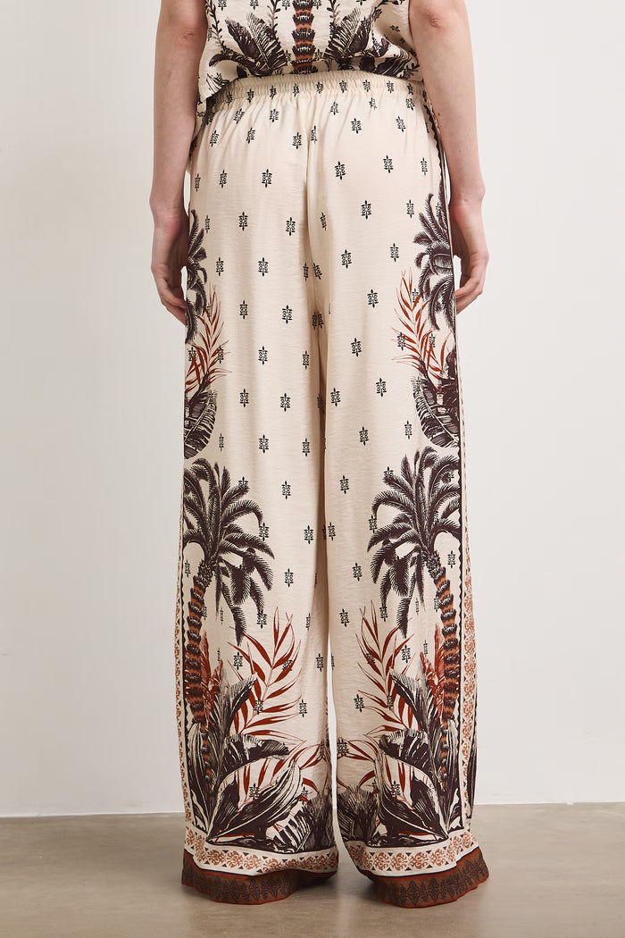 Women's satin nude trousers with floral print "Miho"