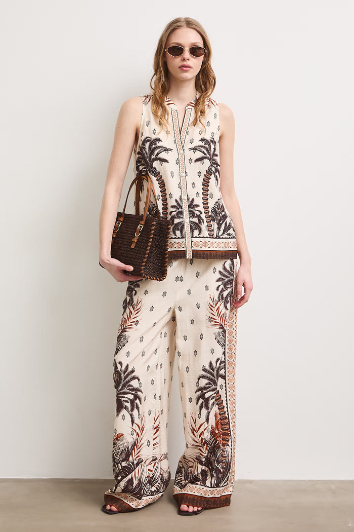 Women's satin set in beige - "Miho" blouse and trousers