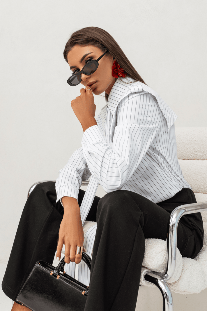 Дамска риза MILO – Екрю с фини райета LaBalancia Roberto Fashion Store Set 5907378518296 S
