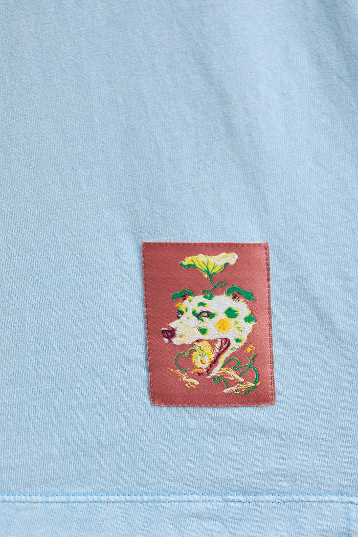 Women's sky-blue t-shirt with abstract "Roberto Azure Cagundela" print
