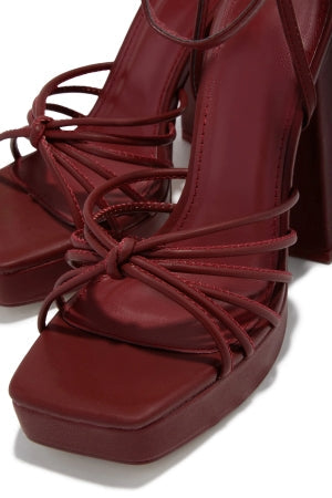 Women's Vanilla Wine Platform Block Heel Sandals - Square Toe Ankle Buckle Strap
