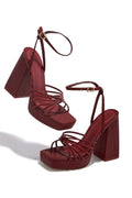 Women's Vanilla Wine Platform Block Heel Sandals - Square Toe Ankle Buckle Strap