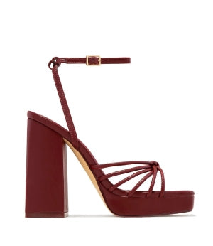 Women's Vanilla Wine Platform Block Heel Sandals - Square Toe Ankle Buckle Strap