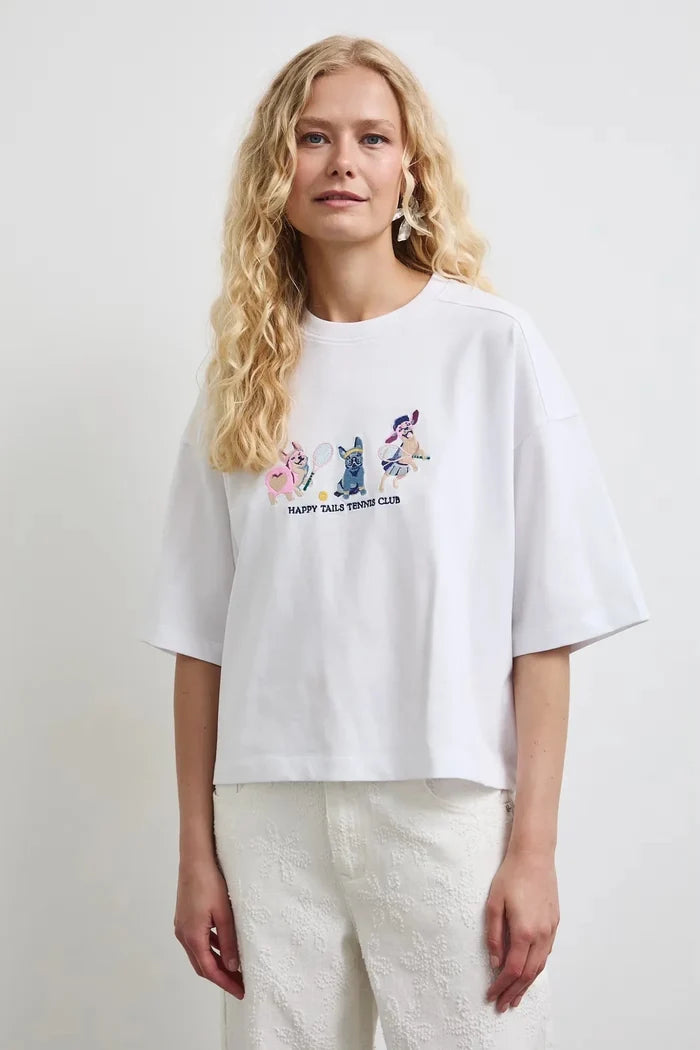 Бяла дамска овърсайз тениска от 100% памук с малък принт Medicine Roberto Fashion Store T-shirt RW26-TSD103-00X-XS XS