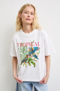 Women's white T-shirt with "Tropical" print