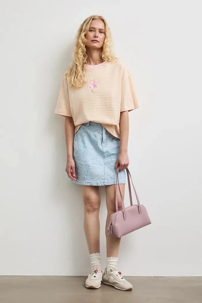 Жълта дамска овърсайз тениска на райе от 100% памук Medicine Roberto Fashion Store T-shirt RW26-TSD106-10A-XS XS