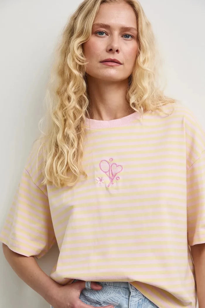 Жълта дамска овърсайз тениска на райе от 100% памук Medicine Roberto Fashion Store T-shirt RW26-TSD106-10A-XS XS