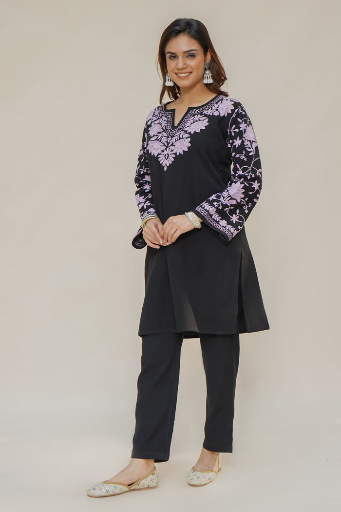 Woollen Kashmiri Black Kurta Set